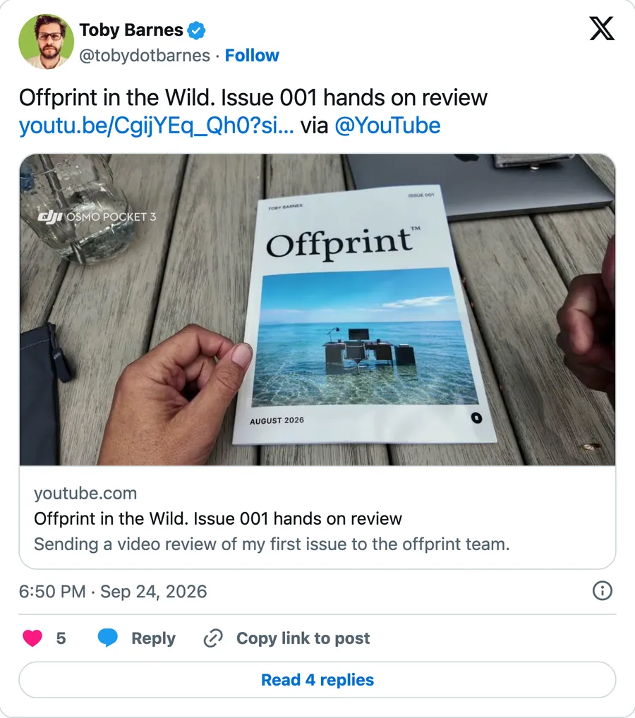 Offprint in the Wild. Issue 001 hands on review, via YouTube